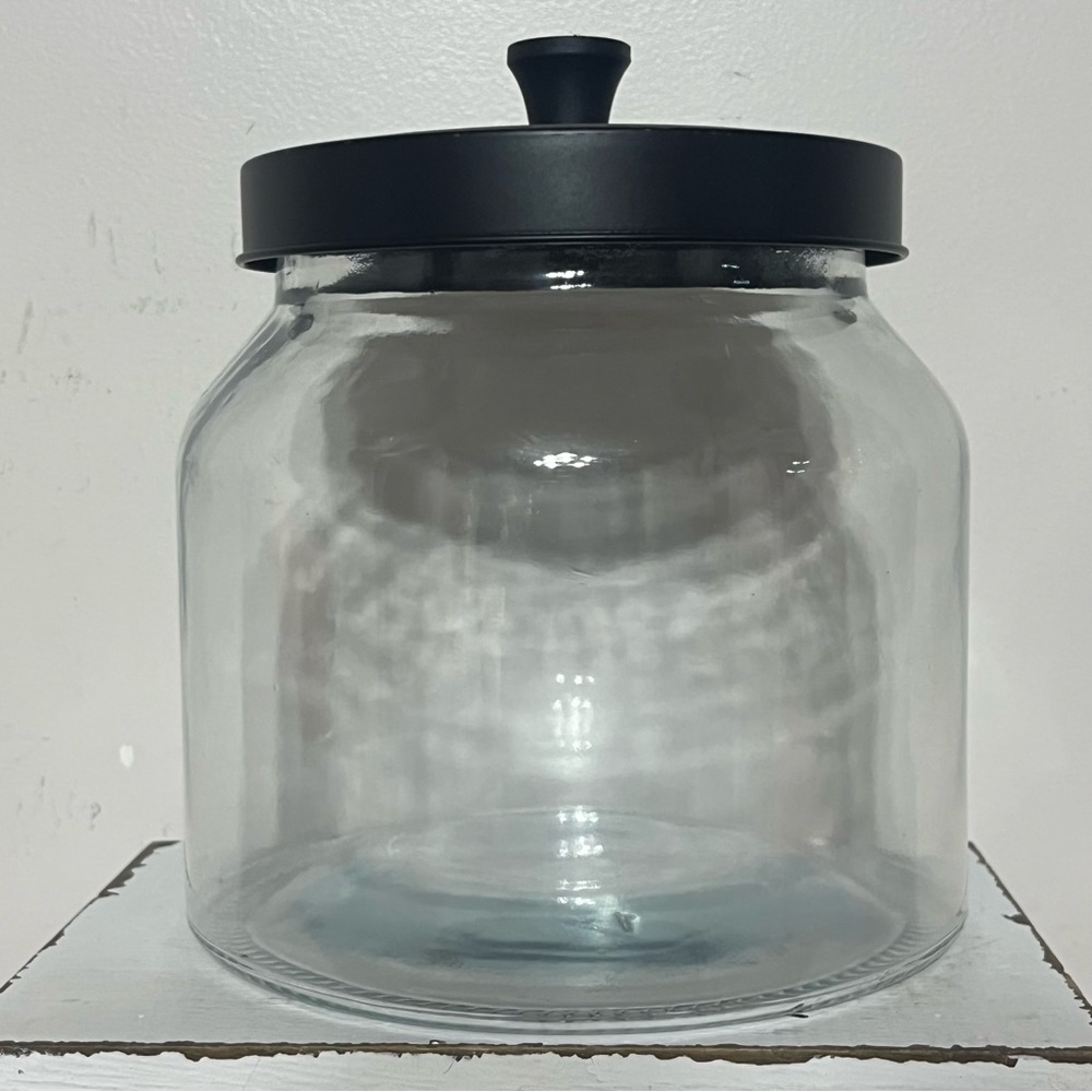 Glass Storage Jar With Matte Black Lid 7” Tall 6” Wide‎
